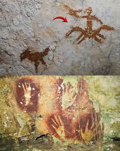 This is "officially" the oldest painting in the world. It's close to 68,000  years old Here is the type of artwork archaeologists now believe may be the  oldest known cave painting in