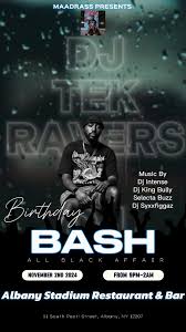 SATURDAY NOVEMBER 2ND! DJ TEK BIRTHDAY BASH LIVE AT Albany Stadium  Restaurant & Bar Also Celebrating Catrina Lewis and John John BIRTHDAY 🎉  MUSIC BY Adrian Dacres Jean Pierre Richard aka Syxxfiggaz ...