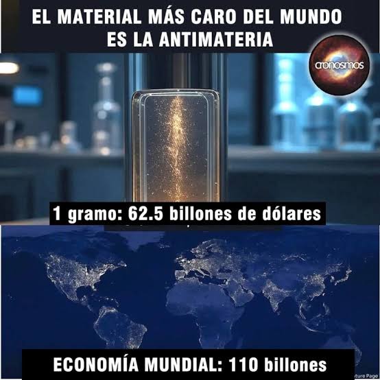 La antimateria se considera el material más costoso del planeta. De hecho,  tan solo 2 gramos de antimateria tendrían un valor superior a la economía  global entera. ¿A qué se debe tal