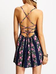 Navy Criss Cross Back Backless Floral Dress 20 99 Casualfloraldresses Floral Dress Casual Floral Dress Summer Casual Casual Dresses