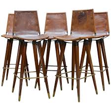 1960s Midcentury Leather Sling Iron Bar Stools Vintage Bar Stools Leather Bar Stools Iron Bar Stools