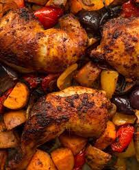 These Roasted Chicken Leg Quarters Are Marinated In The Most Delicious Marinade And Served As A Traybake W Roasted Chicken Legs Baked Dinner Baked Chicken Legs