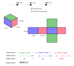 Find the surface area of this rectangular prism. Surface Area Of Prisms Geogebra