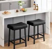 2-Pack Counter Height Bar Stools, 24 Inch PU Leather with Metal Legs, Thick  Saddle Seats, Black + black cushion
