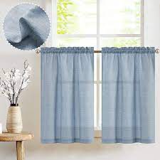 Today's curtain verona kitchen window curtain tier pair in white/blue. Amazon Com Jinchan Kitchen Curtains 36 Inch Length Linen Textured Bathroom Window Curtains Short Cafe Curtains For Small Window Treatment 2 Panels Blue Kitchen Dining