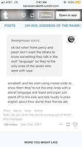 Nope They Can Talk In French Because It Is The Language Of Love So Piper Can Also Speak It How Percy Jackson Funny Percy Jackson Books Percy Jackson Memes