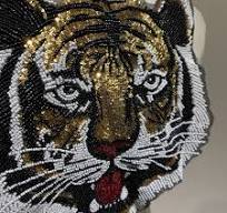 Wild Striking Beaded Sequin Tiger Head Sew-on Patch ...