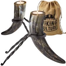 Buy Viking Culture Horn Tealight Candle Holder Set with Wrought Iron  Stands, Rustic Home Decor for Modern, Vintage or Farmhouse Styles, Vintage  Burlap Storage Bag Online at Low Prices in India -