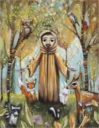 Saint Francis Assisi In Forest With Animals Fox Bunny Etsy St Francis Assisi St Francis Canvas Art
