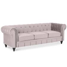 Canapé 3 places tissu taupe. Canape Chesterfield Velours 3 Places Altesse Taupe