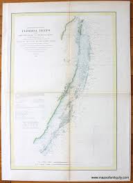 Antique 1856 Coastal Chart Of Florida Reefs From Key