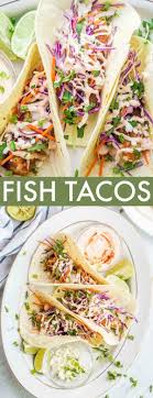 These grilled fish tacos are easy and healthy and made with cilantro, cabbage, lime, and a splash of tequila for good measure. Easy Fish Tacos Fish Tacos With Cabbage Fish Taco Sauce Fish Tacos Recipe