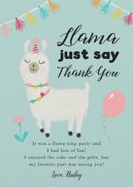 Thank You Gift Ideas For Birthday Party Llama Theme Birthday Thank You Card Zazzle Com In 2020 Birthday Thank You Cards Birthday Card Sayings Girl Kid Gifts
