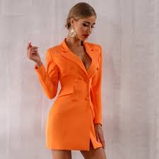 Tap To Shop This Orange Double Breasted Women Blazer Dress High Fashion Street Style Womens Dresses Blazer Dress