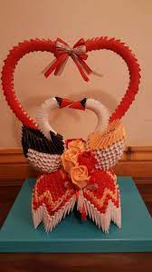 3d Origami Love Hearts With Two Swans Origami Paper Art Origami Crafts Origami Love