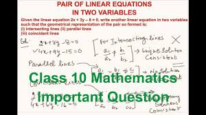 If determine the value of k for which the following pair of linear equations represents a pair of coincident lines on the graph : Pair Of Linear Equations In Two Variables Intersecting Lines Parallel Lines Coincident Lines Youtube