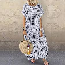 Robe Chemise A Manches Courtes A Pois Pour Femme Robe Longue Longue Robe D Ete Plus Blanc L Blanc Cdiscount Pret A Porter