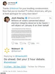 Thank you to the brave law enforcement officials who have put their lives on the line. Walmart Slammed After Tweet Calls Senator Josh Hawley Sore Loser Daily Mail Online