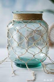 Neue diy deko für den sommer? Maritimes Windlicht Mit Fischernetz Knoten Makramee Diy Aye Aye Diy Makramee Diy Vase Windlichter Basteln Transparentpapier