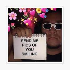Send Me Pics Of You Smiling Meme Sticker By Ethanklein Redbubble