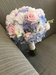 Soft Pink Rose Baby Blue Hydrangea White Lisianthus Wedding Bouquet Pink Rose Wedding Bouquet Pink Roses Wedding Prom Flowers Bouquet