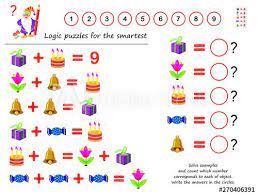 Mathematical Logic Puzzle Game Solve Examples And Count Which Number Corresponds To Each Of Object Write In 2021 Mathematical Logic Logic Puzzle Games Brain Teasers