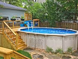 Pool Deck Ideas Partial Deck The Pool Factory Backyard Pool Above Ground Pool Decks Pool Decks
