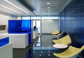 Modern Minimalist Commercial Bank Office Interior Design Photo Equipped With Blue Colo Minimalist Office Design Modern Office Design Contemporary Office Design