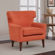 Orange Accent Chair Wingback Club Coral Rust Button Tufted Walnut Living Room Fabric Armchairs Armchair Upholstered Arm Chair