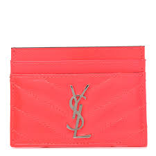Uubags ysl niki bag dark grey 28cm usd 380.00. Saint Laurent Grain De Poudre Matelasse Chevron Monogram Credit Card Case Neon Pink 723552 Fashionphile