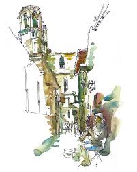 Barcelona Spain Gothic Quarter Barri Gotic Musician Etsy Urban Sketching Gothic Quarter Watercolor Sketch