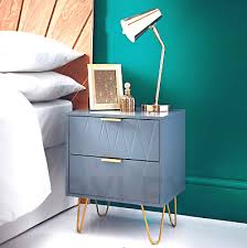 Our range of bedside tables include units with doors, drawers, recessed shelves and plenty of surface space so our customers. New Bedside Tables With 2 Drawer Gold Legs Side Table Bedroom Furniture Grey Ebay