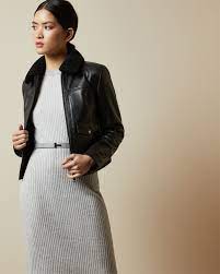 Dasiiy Shearling Collar Leather Jacket Tedtotoe Collar Leather Jacket Shearling Collar Leather Jacket Black
