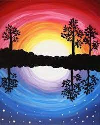 Simple orange blue acrylic sunset painting for beginners step by step on canvas. Image Result For Tonal Painting Sunset Kids Painting Art Projects Beginner Painting Painting