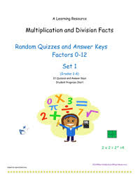 Multiplication And Division Facts 0 12 Random Order Set 1 Quizzes And Keys