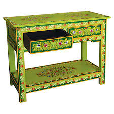 Hand Painted Mango Wood Console Table With Two Drawers Showcases A Floral Motif Product Console T Funky Painted Furniture Funky Furniture Painted Furniture