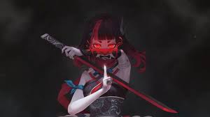 Mountain and clouds digital wallpaper, two anime character standing on wood branch facing mountain and red moon illustration 1920x1200px abstract, texture, simple, simple background, blue, gradient Anime Girl Red Eye Warrior Katana 4k Wallpaper 6 1295