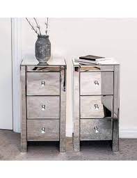 Hawthorne collections mirrored 3 drawer nightstand in silver. Pair Of Mirrored 3 Drawer Bedside Tables Sue Ryder Shop