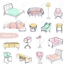 Set Of Various Furniture Hand Drawn Different Types Sofas Chairs Chair Drawing Art Chair How To Draw Hands