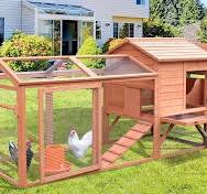 PawHut 96.5" Chicken Coop Wooden Hen House Poultry Cage Pen Portable with  Wheels and Nesting Box, Chicken Cage for Backyard Outdoor, Natural