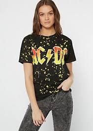 Black And Yellow Graphic Tee Womens Black Paint Splattered Ac Dc Graphic Tee Graphic Tees Trendy Graphic Tees Black Paint