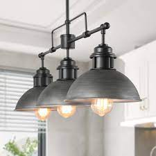 I spray painted the top part white, the teal part teal, and the cage and plumbing parts are oil rubbed bronze. Lnc Home Linear Pot Lid Pendant 3 Lights Industrial Kitchen Lighting Kitchen Pendant Lighting Industrial Pendant Lighting Kitchen
