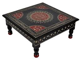 Antique Wooden Pooja Chowki Table Meenakari Painted Black Indian Side Table 13 Wooden Side Table Indian Side Table Wooden Tables