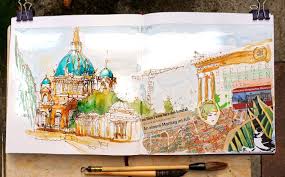 Berlin Museum Island Tine Klein Is An Artist Which Is Creating A Unique Colorful Sketchbook Style Her Drawings Are An Malreisen Skizzenbucher Zeichnungen