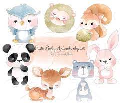 Cute Baby Animals Clip Art Animals Water Color Clipart Instant Download Png File 300 Dpi Animal Drawings Cute Baby Animals Animal Clipart