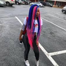Black And Blue Box Braids On Dark Skin Long Pink Blue And Black Box Braids Famousoceann Crochetboxbraids Colorfulboxbraids Black Box Braids Pink Box Braids Box Braids Hairstyles