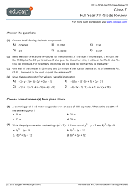 Number theory, decimals, fractions, ratio and proportions, geometry, measurement, volume, interest, integers, probability, statistics, algebra, word problems. Grade 7 Math Worksheets And Problems Full Year 7th Grade Review Edugain Global