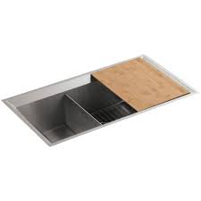 The large/medium bowls allow you to keep clean and dirty dishes separate, while a sloped base minimizes water pooling. Kohler Poise Undermount Stainless Steel 33 In Double Bowl Kitchen Sink Kit K 3160 Na The Home Depot