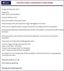 Surat undangan non resmi adalah surat undangan yang dibuat perseorangan atau kelompok untuk mengundang seseorang dalam kegiatan yang tidak formal seperti undangan pernikahan, undangan sukuran dll. Contoh Surat Undangan Rapat Resmi Ulang Tahun Pernikahan