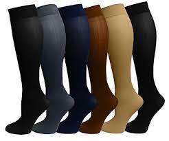 Differenttouch 6 Pairs Pack Women Opaque Stretchy Spandex Knee High Trouser Socks 6 Pk Mixed Compression Socks Compression Socks Mens Womens Compression Socks